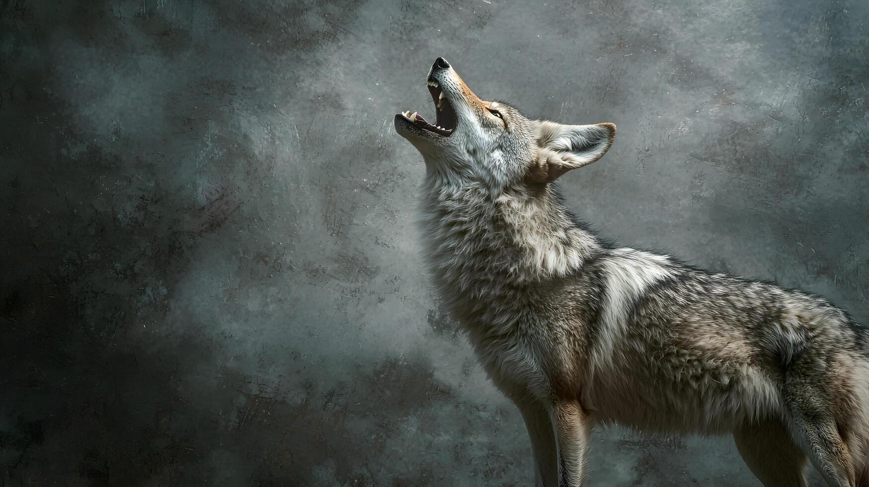 Majestic Coyote Howling at the Moon Wild Canid in Profile Against a Textured Background photo