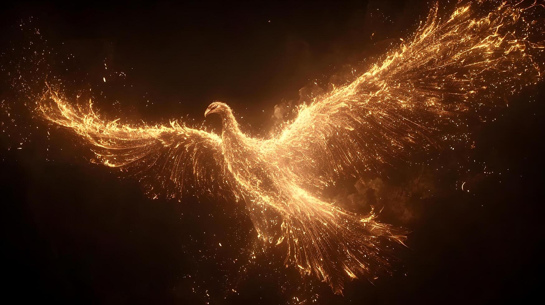 Fiery Phoenix Bird in Flight Abstract Gold Sparkles Mystical Creature photo