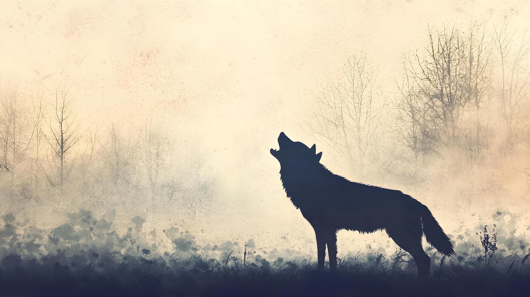 Majestic Wolf Silhouette Howling in Misty Winter Forest Landscape photo