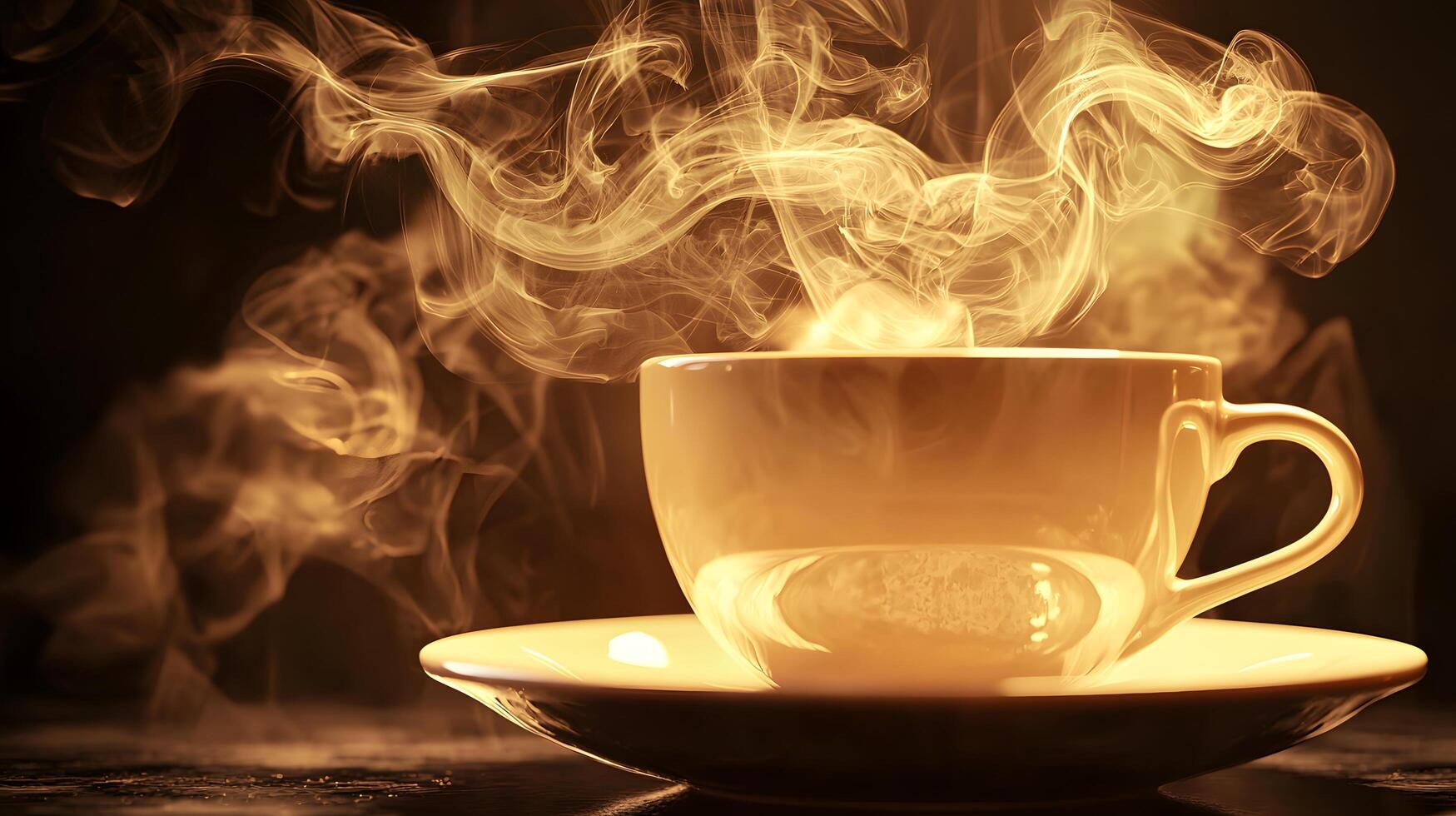 Warm Steaming Coffee Cup on Saucer Aromatic Hot Drink Cozy Atmosphere photo
