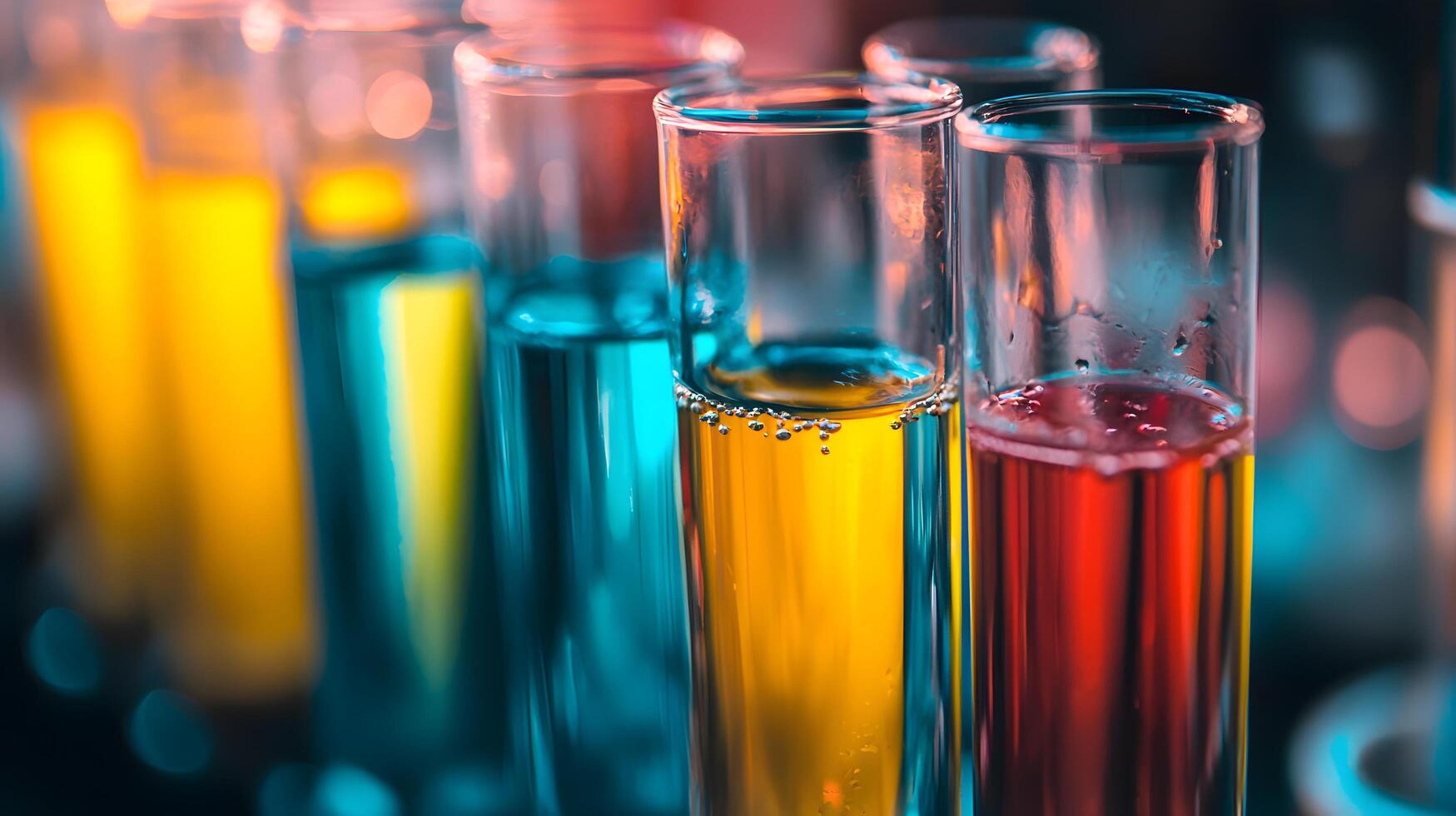 Colorful Liquids in Test Tubes Science Experiment Chemical Research Lab Colorful Solutions photo
