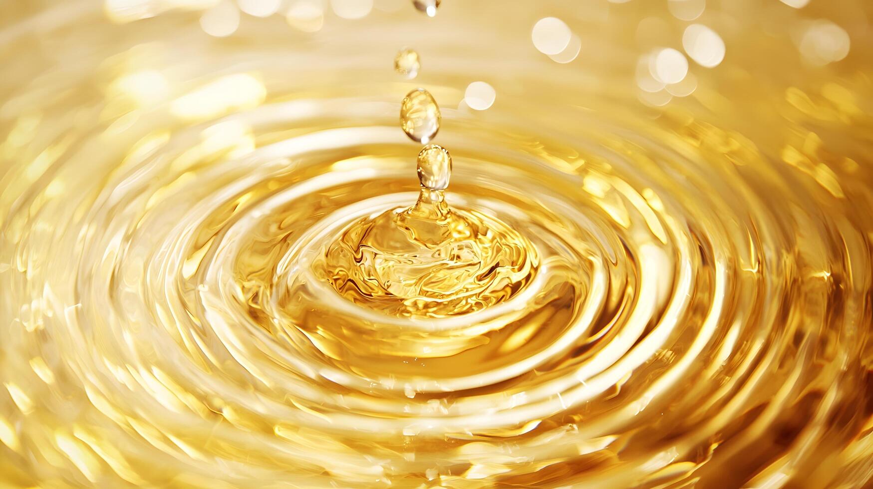 Golden Liquid Droplet Impacting Surface Creating Ripples and Concentric Circles photo