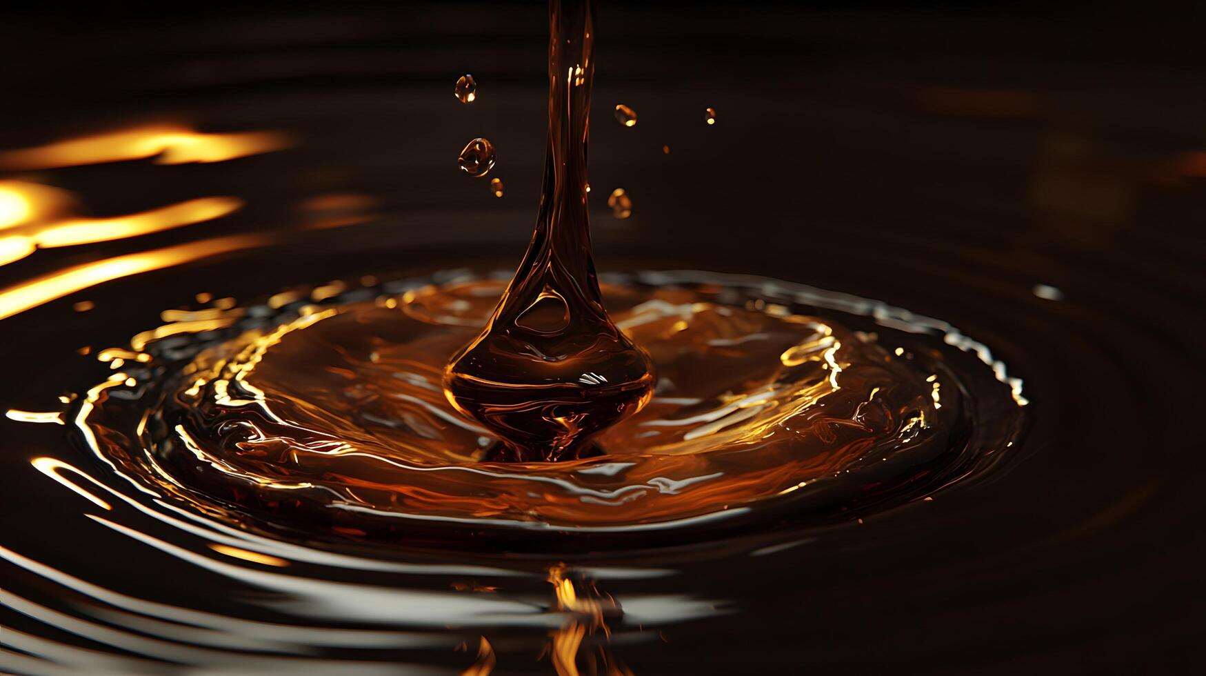 Golden Liquid Droplet Impacting Dark Surface Abstract Fluid Dynamics Ripple Effect photo
