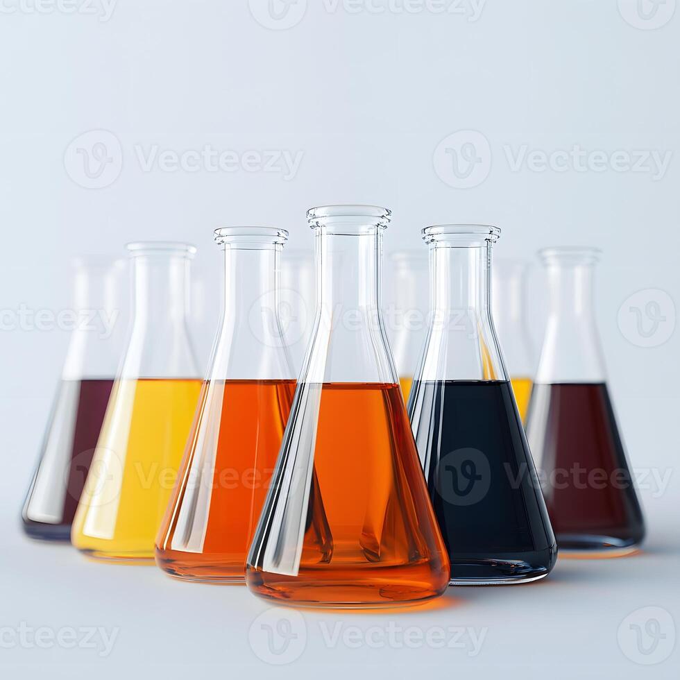 Colorful Liquids in Erlenmeyer Flasks Science Experiment Chemistry Lab Research Test Tubes Chemical photo