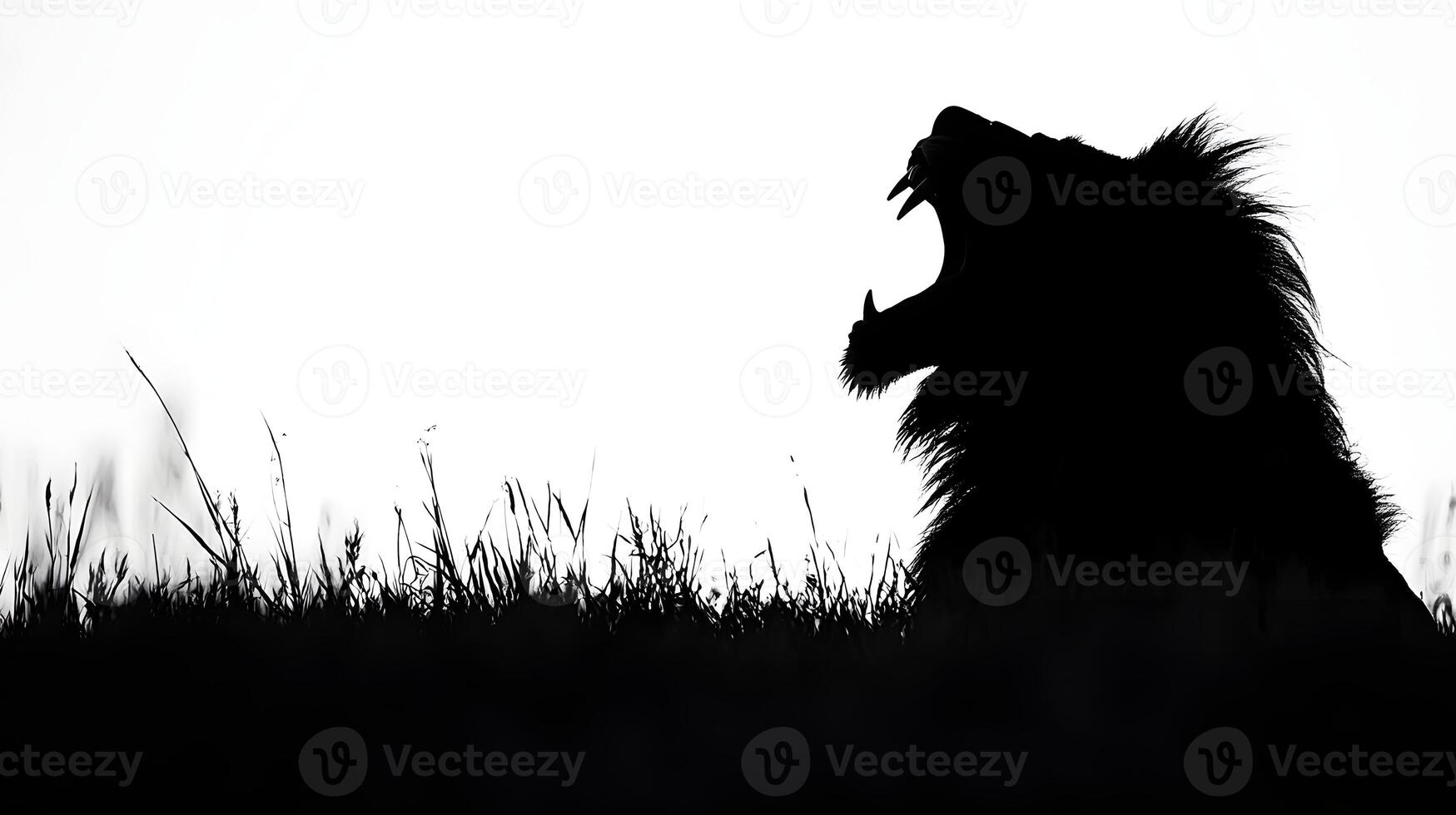 Majestic Lion Silhouette Roaring in African Savanna Grassland Wildlife Photography photo