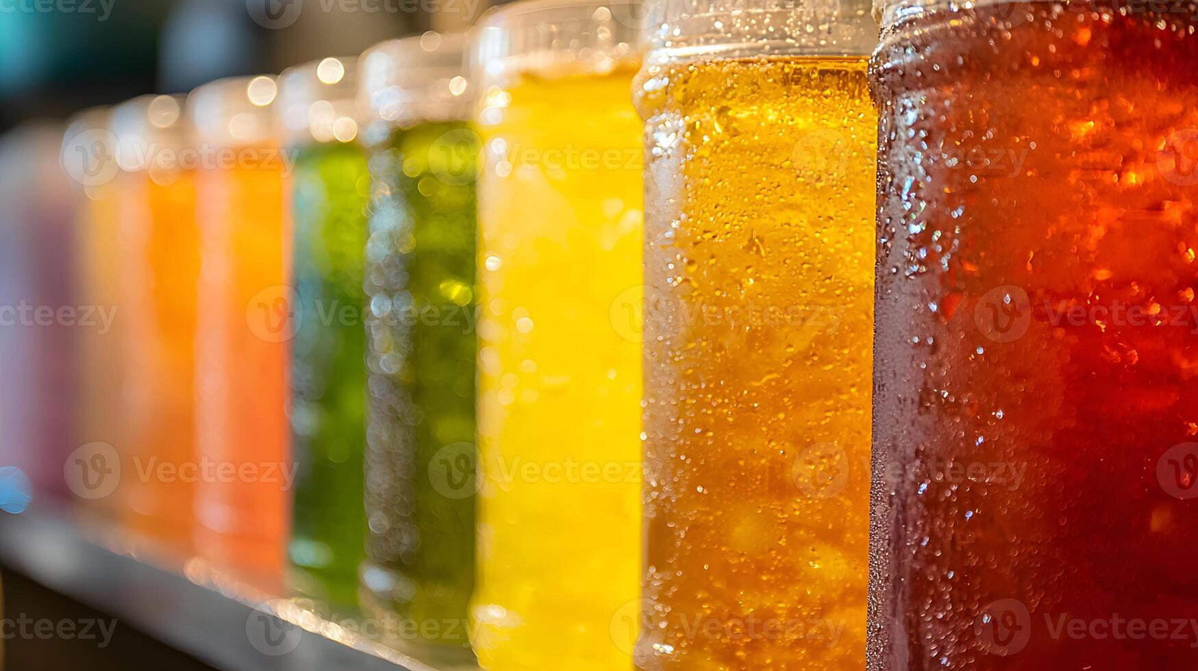 Colorful Refreshing Iced Teas in Jars Summer Drinks Beverage Row Cold Drinks Variety of Flavors photo