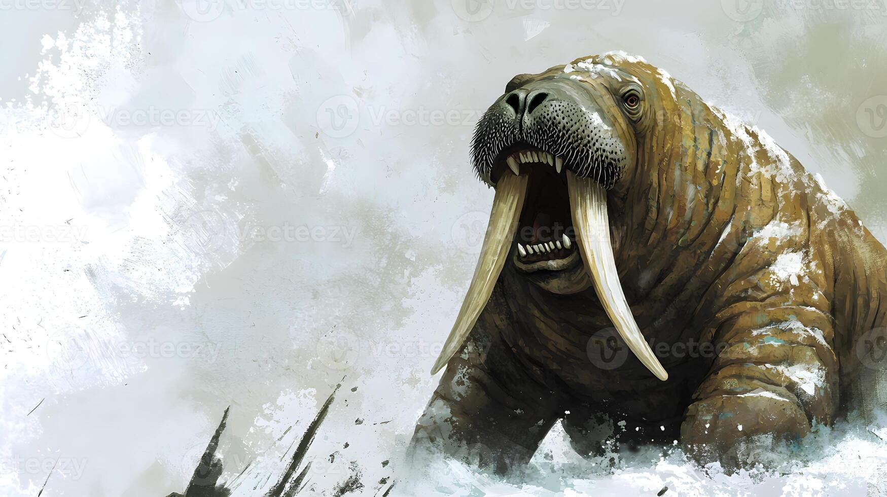 Majestic Arctic Walrus in Snowy Habitat Powerful Tusks Wildlife Portrait photo
