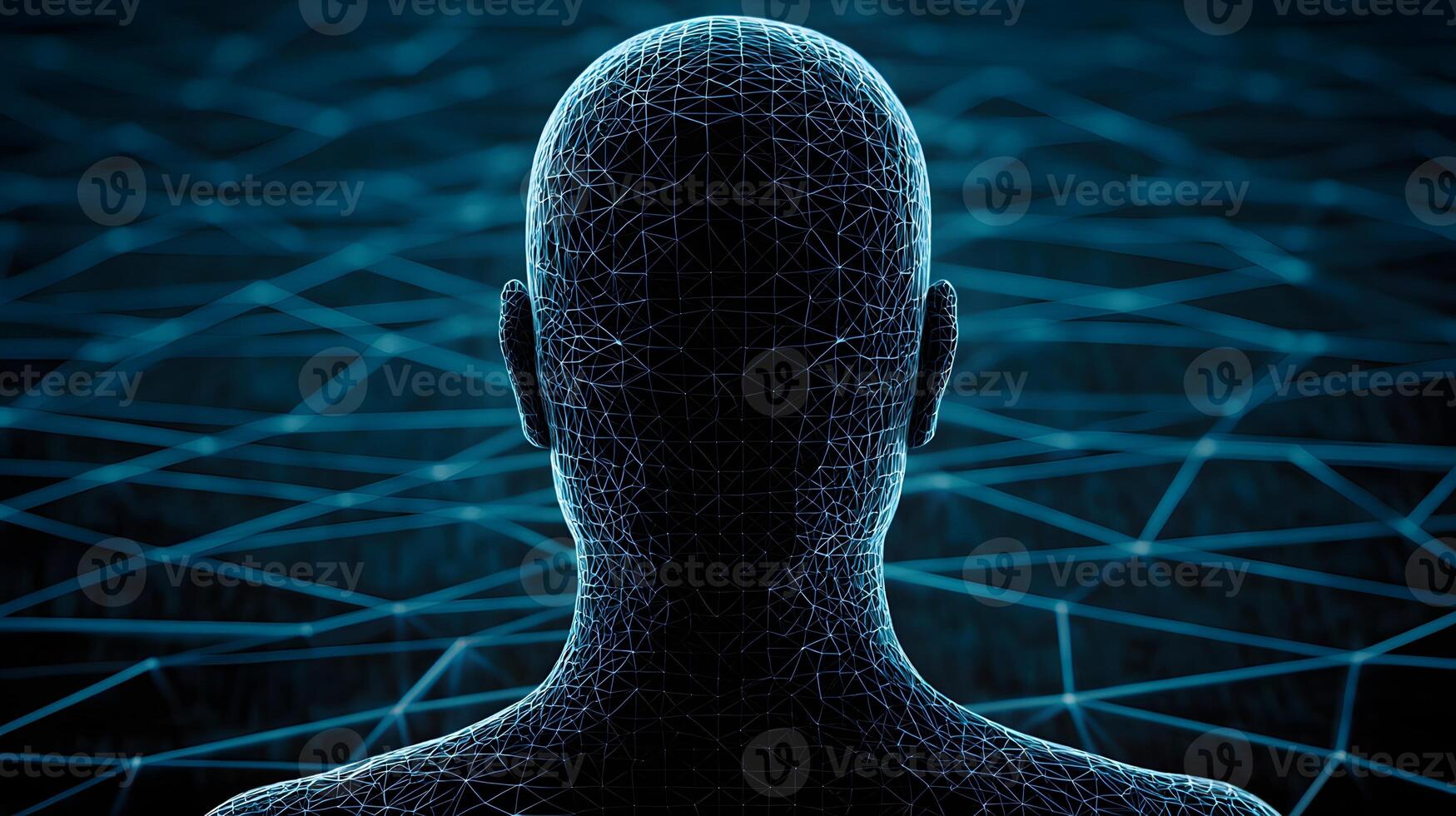 Abstract Wireframe Human Head Back View Digital Network Connection Concept photo
