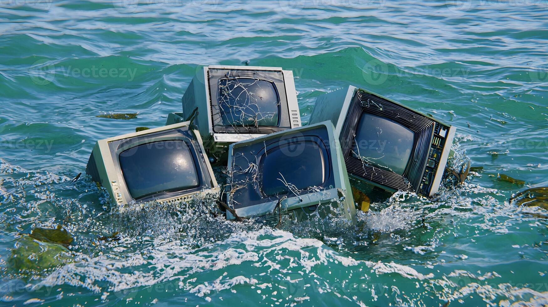 Submerged Old Televisions Electronic Waste Pollution Ocean Debris Environmental Disaster photo