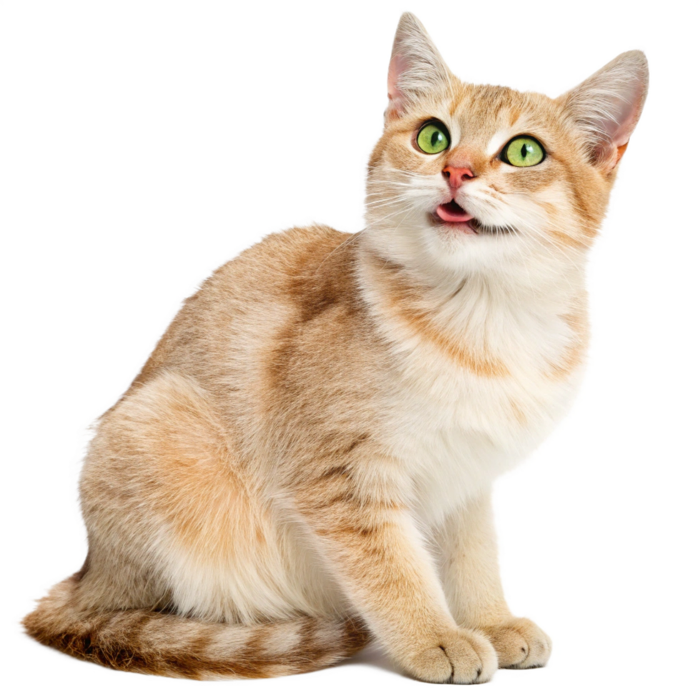 Adorable Ginger Cat with Green Eyes Sitting and Tongue Out png
