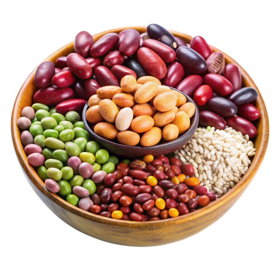A Colorful Array of Assorted Beans and Grains in a Wooden Bowl png