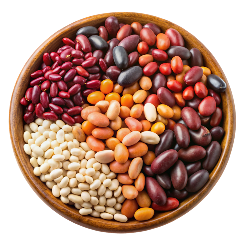 A Colorful Assortment of Dried Beans in a Wooden Bowl png
