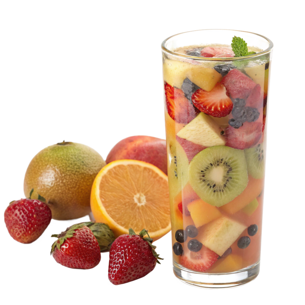Refreshing Fruit Salad in a Glass with Strawberries Kiwi Orange and Peach png