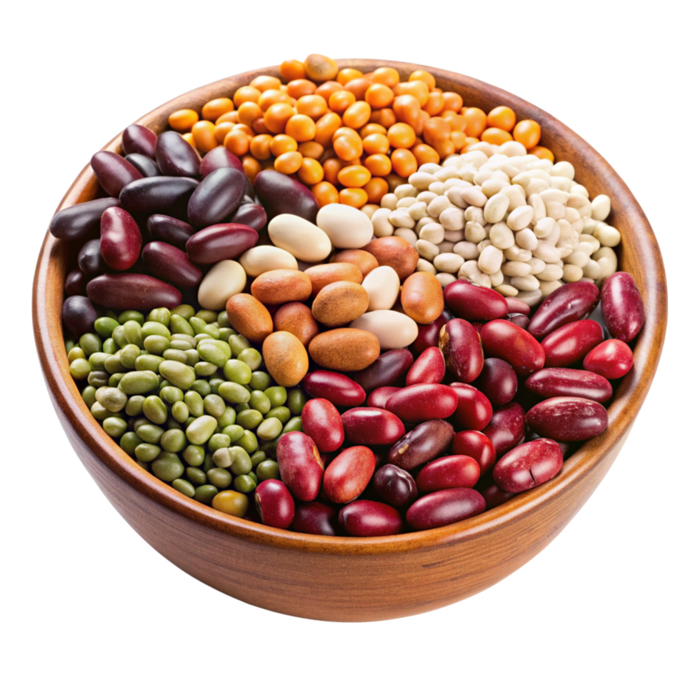 A Wooden Bowl Filled with an Assortment of Colorful Dried Beans and Legumes png