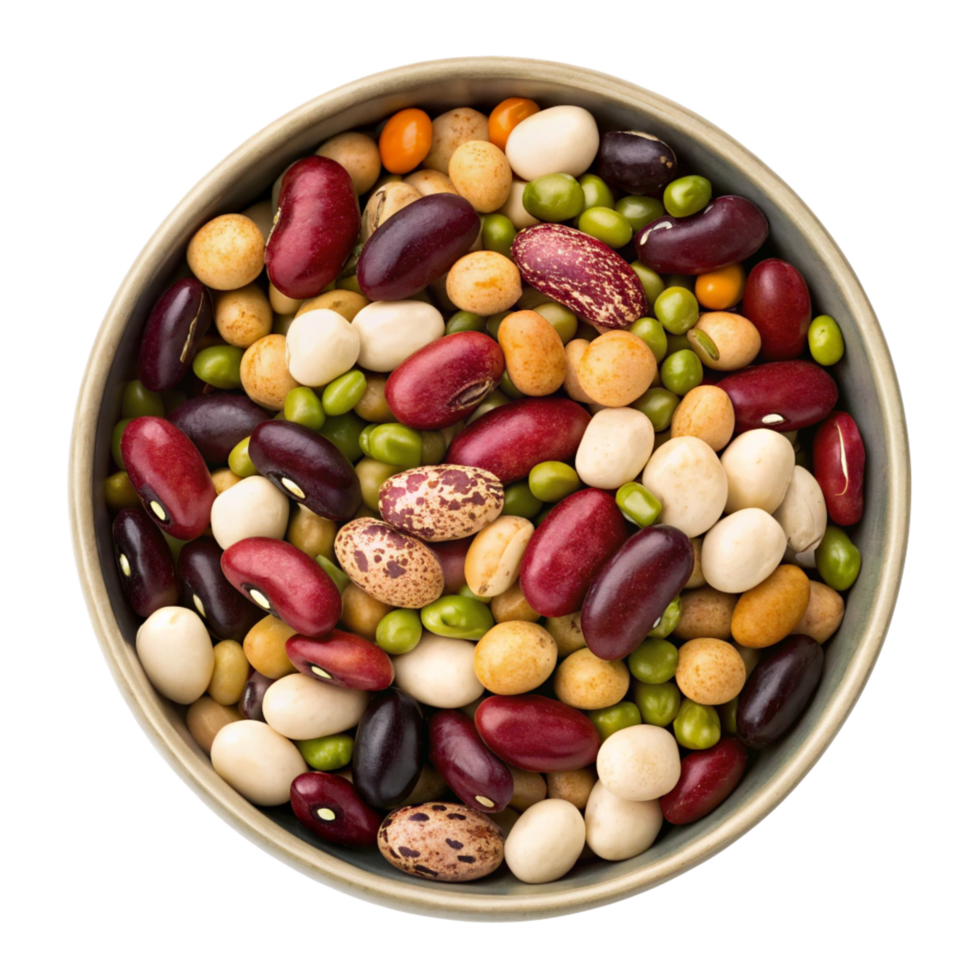 A Colorful Bowl of Assorted Beans and Legumes Kidney Beans, Pinto Beans, Mung Beans, and More png