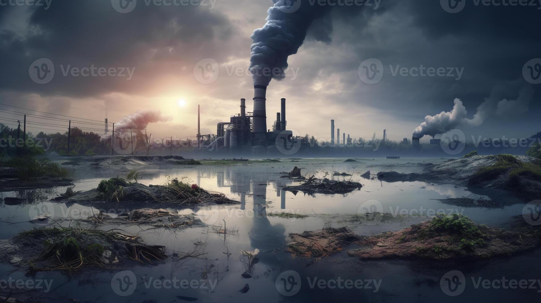A factory with smoke coming out of it photo