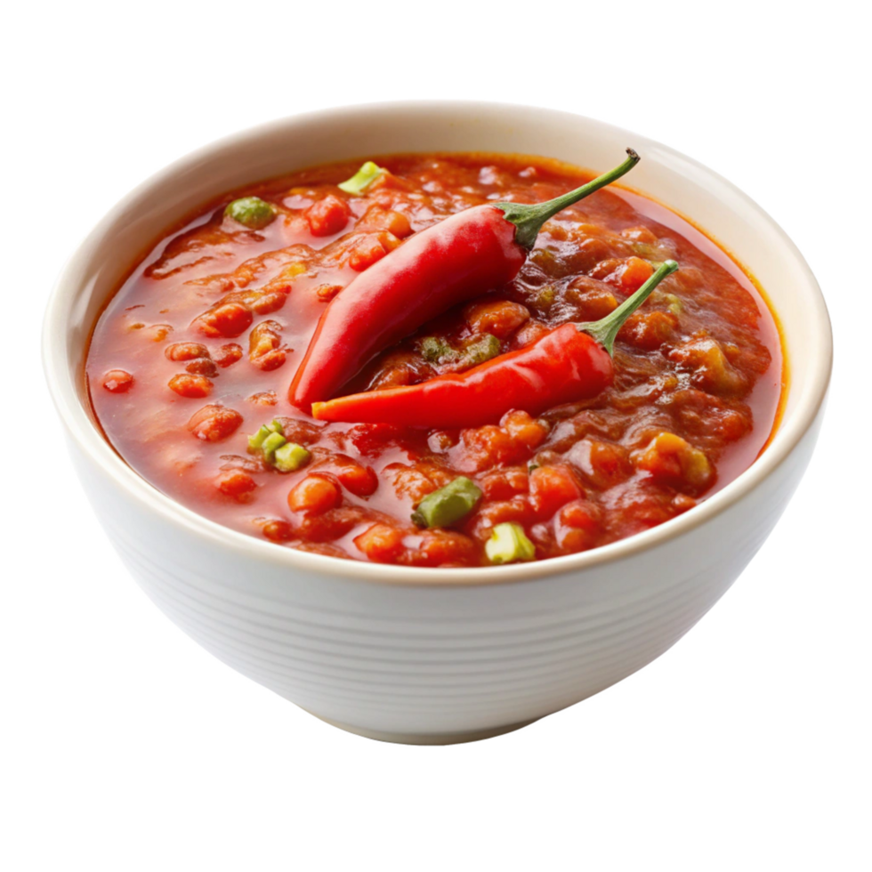 Spicy Red Pepper and Bean Stew in a White Bowl A Delicious and Flavorful Dish png