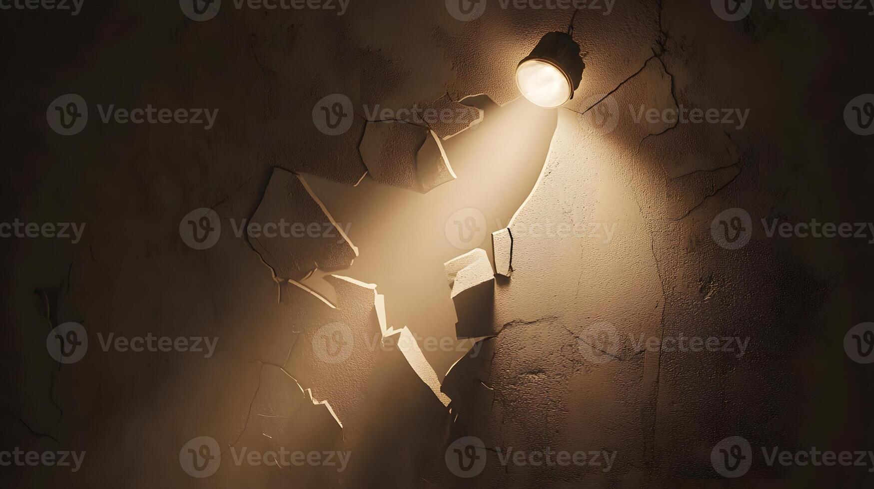 Dramatic Light Shining Through Cracked Concrete Wall Grunge Texture Spotlight photo