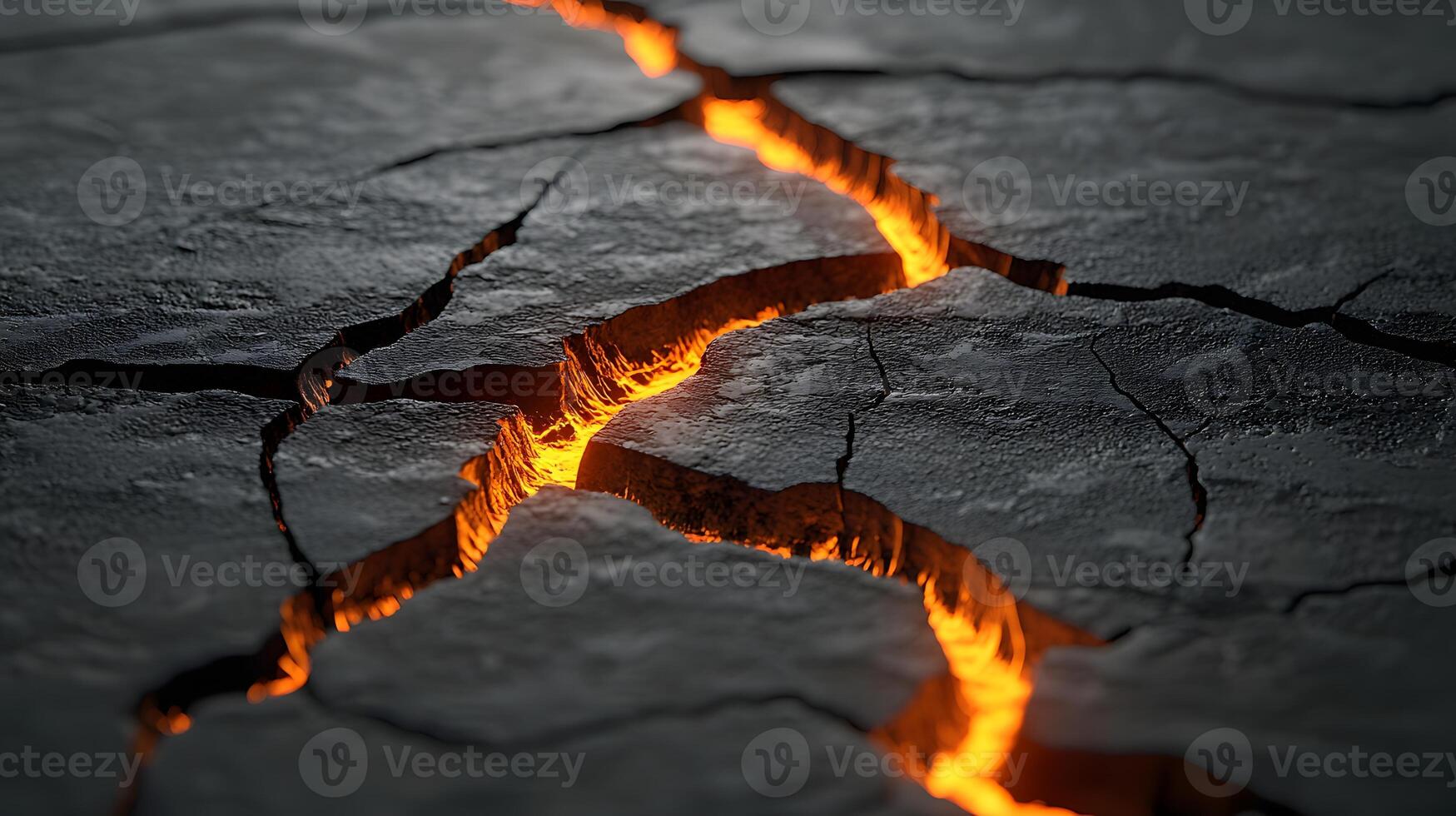 Molten Lava Flowing Through Cracked Earth Surface Dramatic Volcanic Texture photo