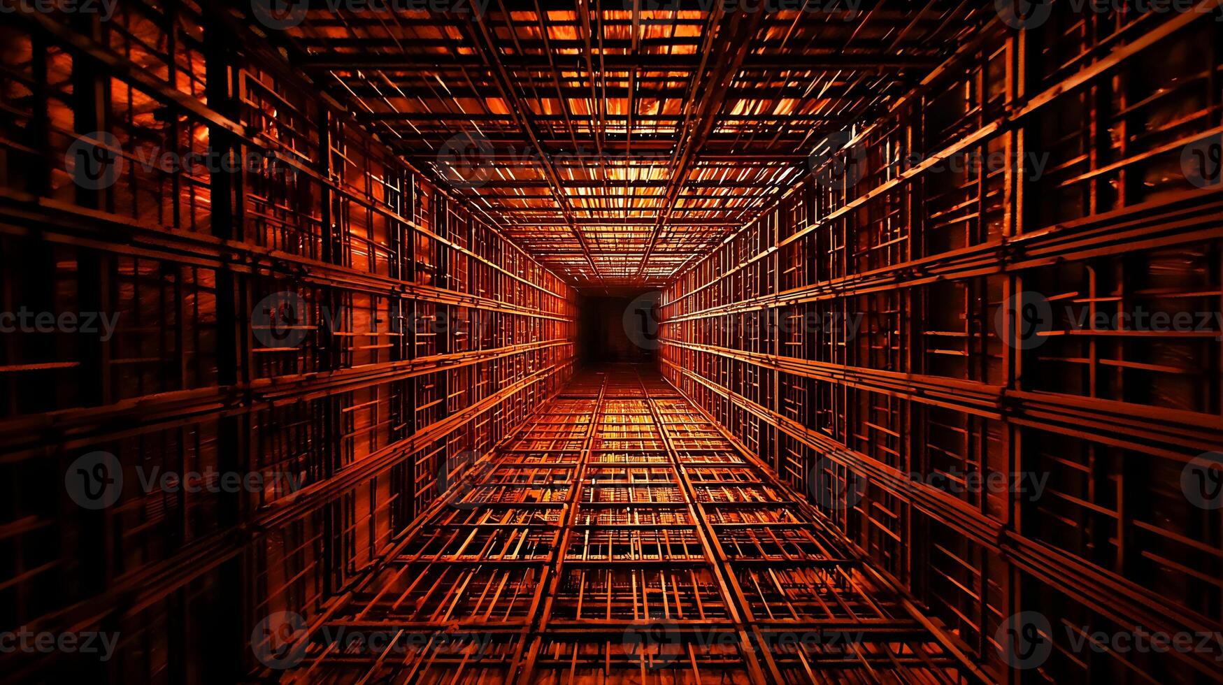 Abstract Industrial Structure Rusty Metal Grid Geometric Pattern Architectural Design Interior View photo