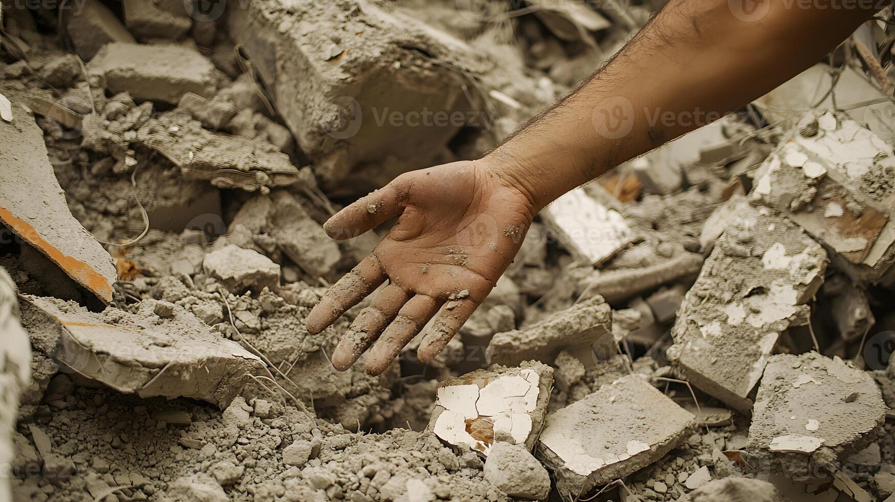 Hand in rubble debris destruction disaster demolition damage catastrophe ruins wreckage earthquake photo