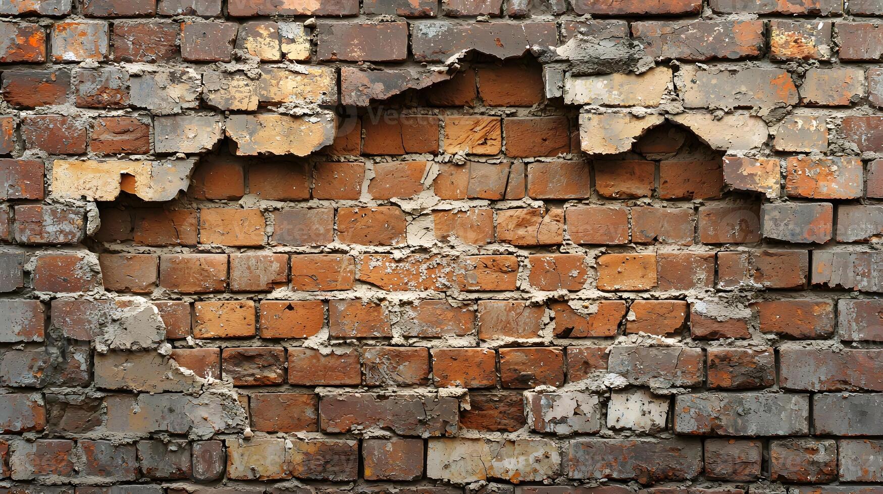 Distressed Red Brick Wall Texture Background Damaged Masonry Grunge Urban Design photo