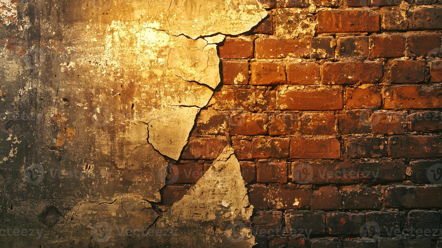 Grunge Texture Weathered Brick Wall with Cracked Plaster Background photo