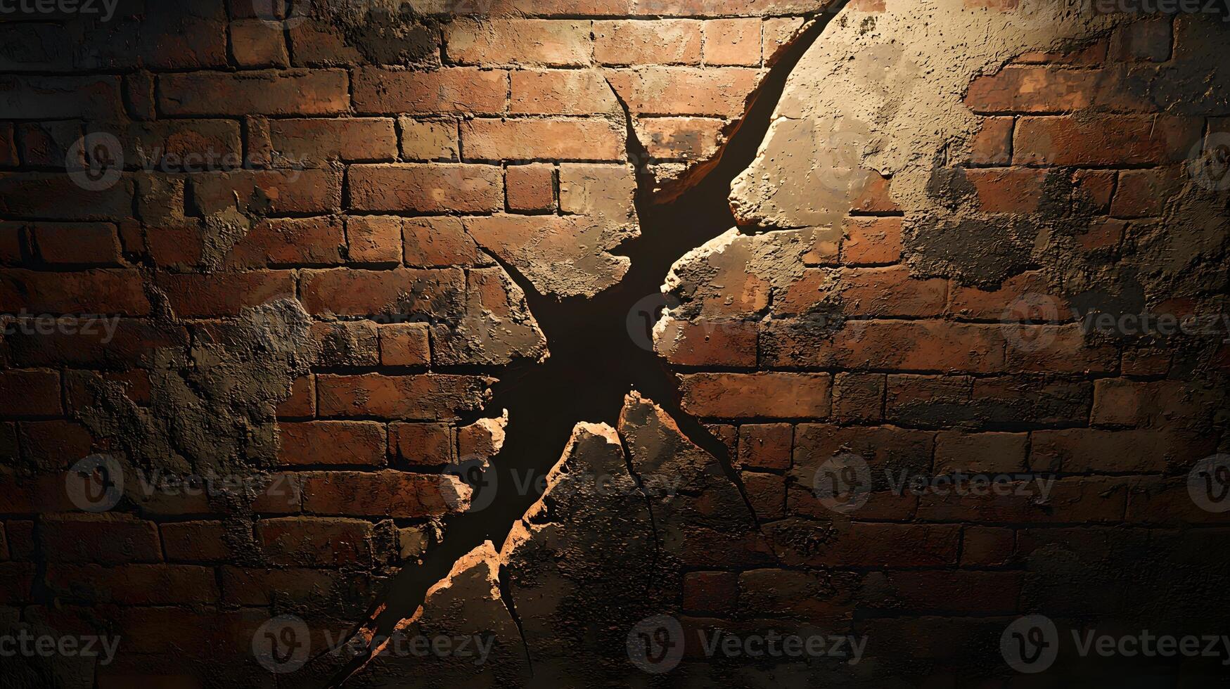 Dramatic Crack in Old Brick Wall Grunge Texture Distressed Background Urban Decay photo