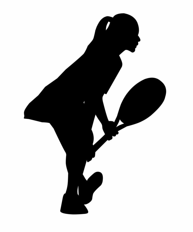 Silhouette of Woman Playing Tennis with Racket vector