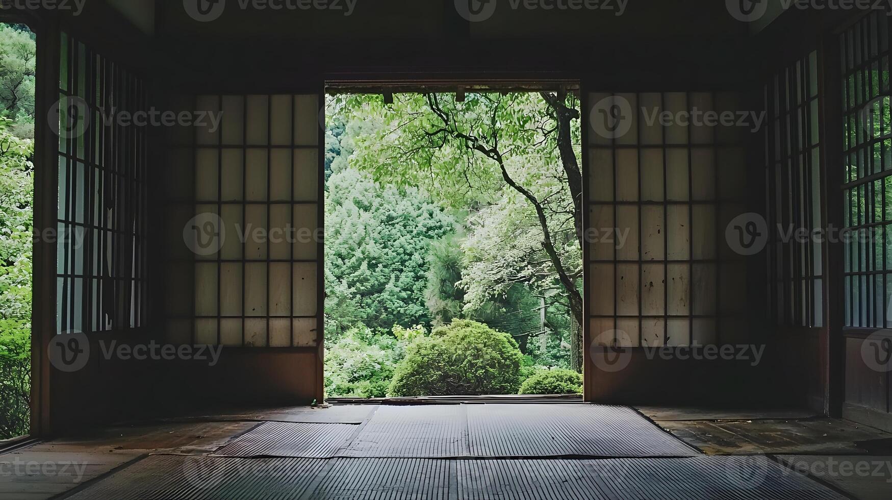 Tranquil Japanese Room Shoji Screens Serene Garden View photo