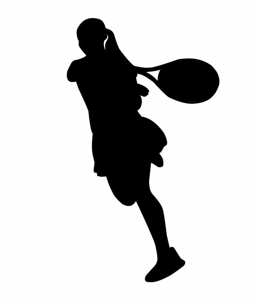 Silhouette of Female Tennis Player Illustration in Action Pose vector