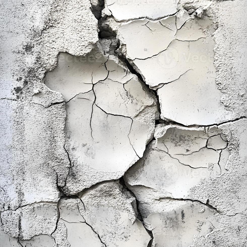 Cracked Plaster Wall Texture Distressed White Surface Aged Building Facade photo