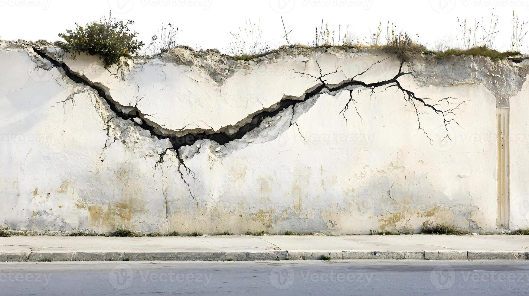Cracked Urban Wall with Vegetation Damaged Concrete Structure Exterior Cityscape photo