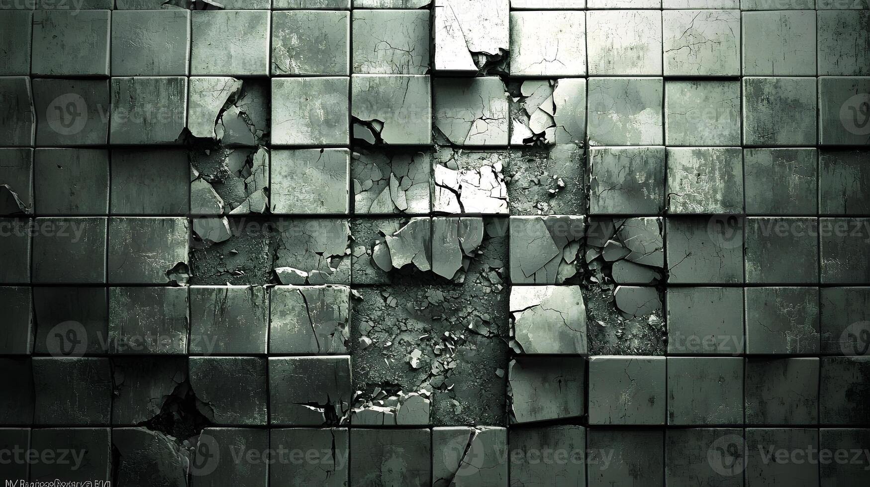 Cracked Dark Grey Tiles Broken Stone Wall Texture Distressed Surface Background photo