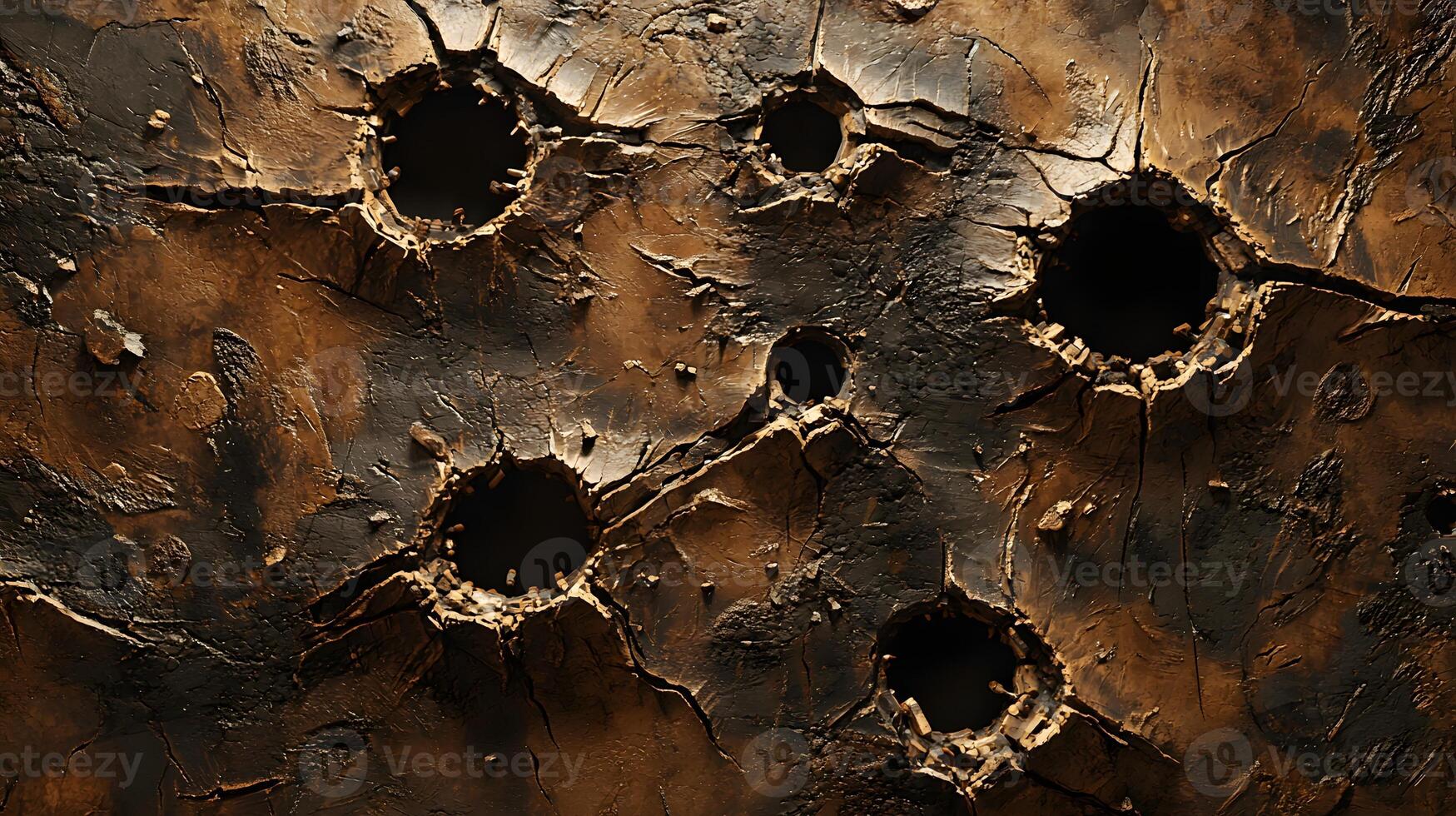 Abstract Brown Texture Background Cracked Holey Surface with Dark Accents photo
