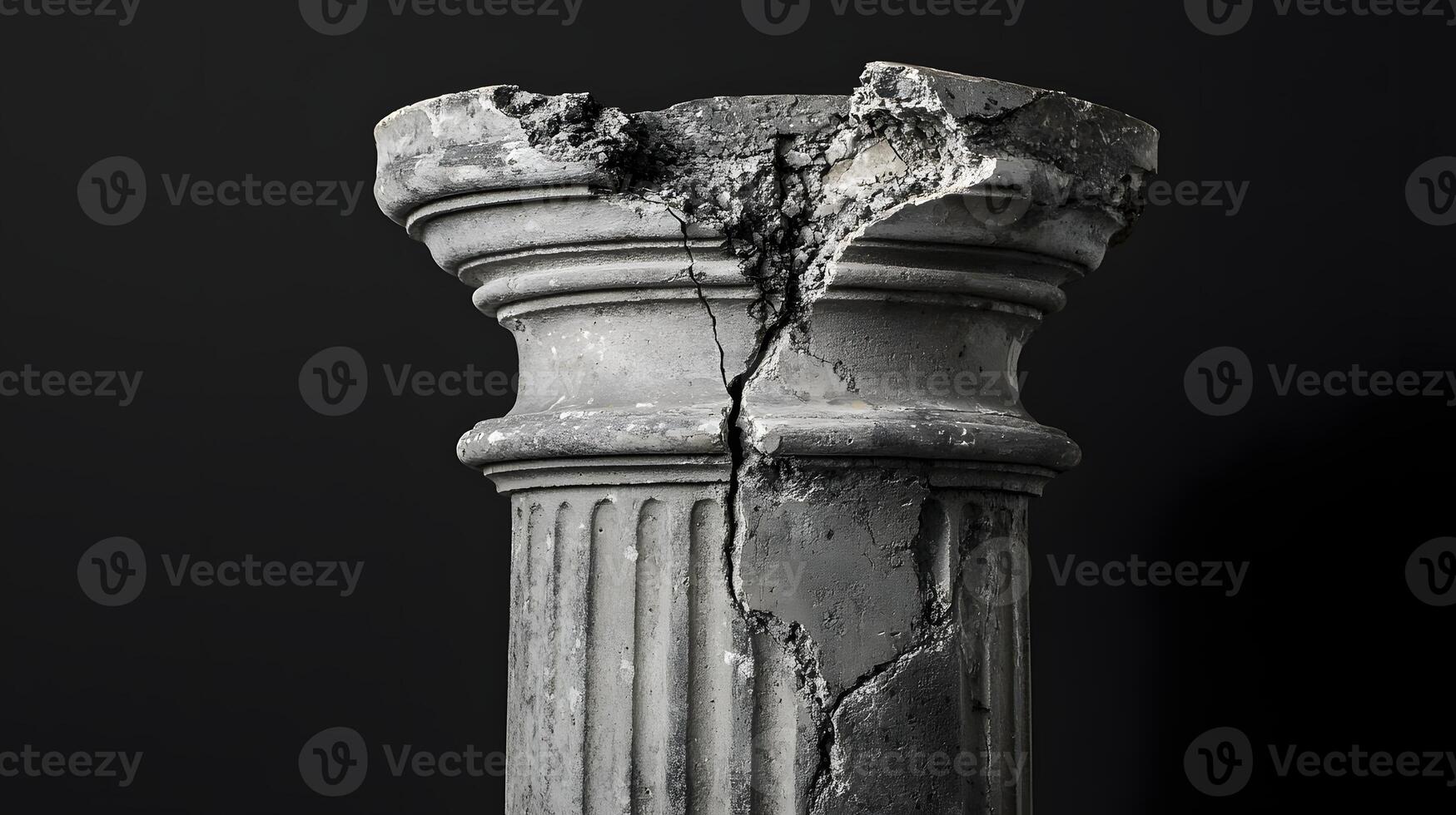 Cracked Stone Column Ancient Ruins Broken Pillar Architectural Fragment Grey Weathered Texture photo