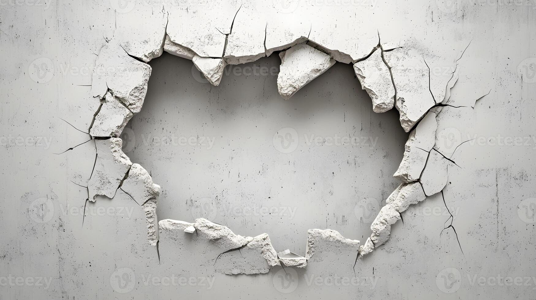 Broken Concrete Wall with Irregular Hole Damaged Texture Grunge Background Abstract Design photo