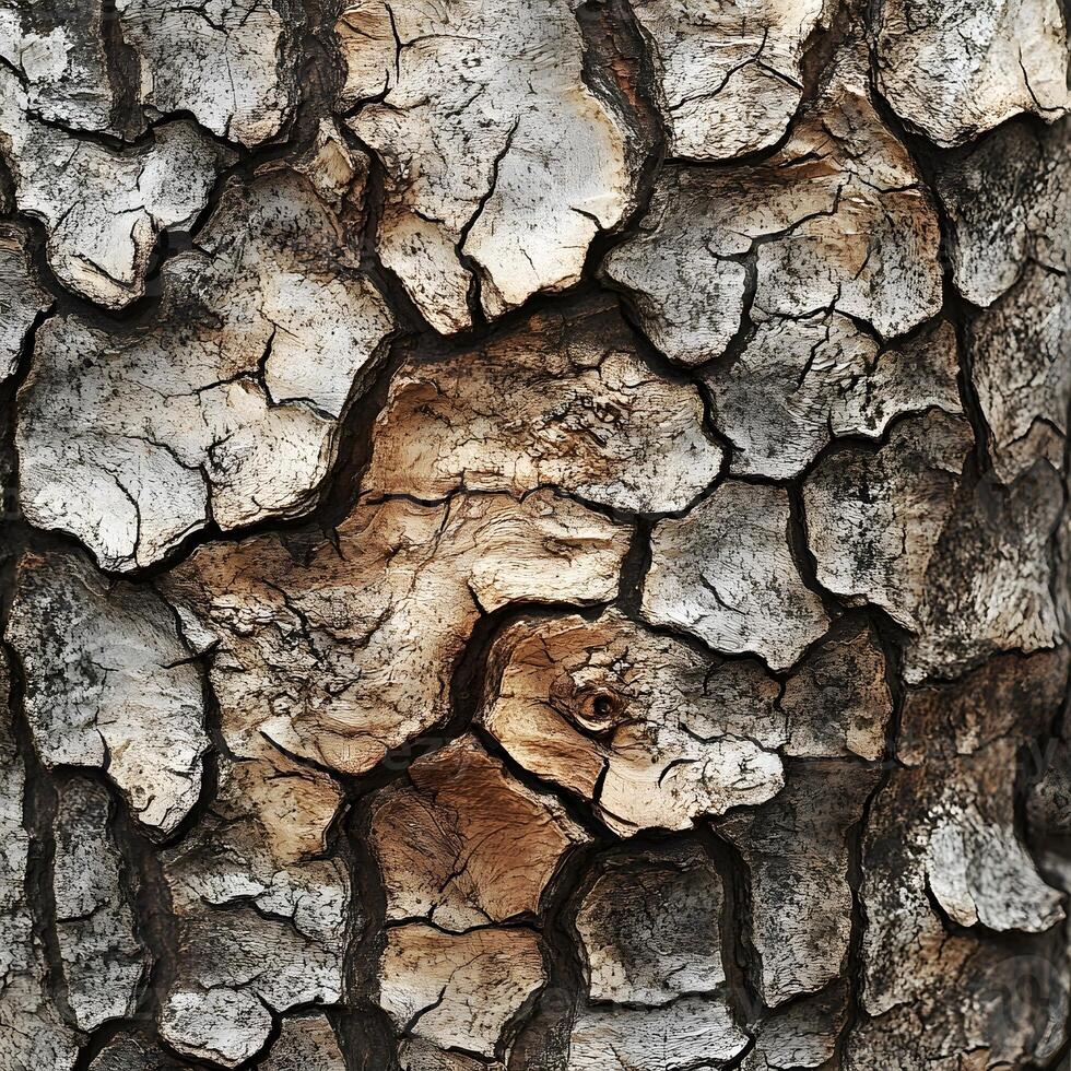 Detailed Close up of Cracked Tree Bark Texture Rough Wooden Surface Natural Brown and Gray Pattern photo