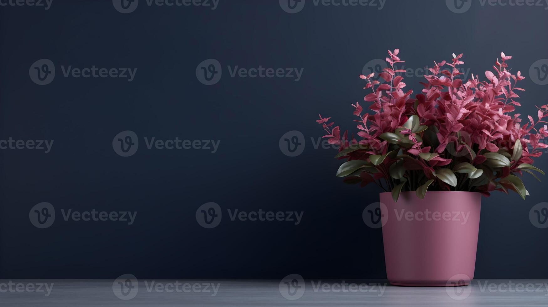 Vibrant pink plant in a modern pot against a dark background enhancing interior decor aesthetics photo
