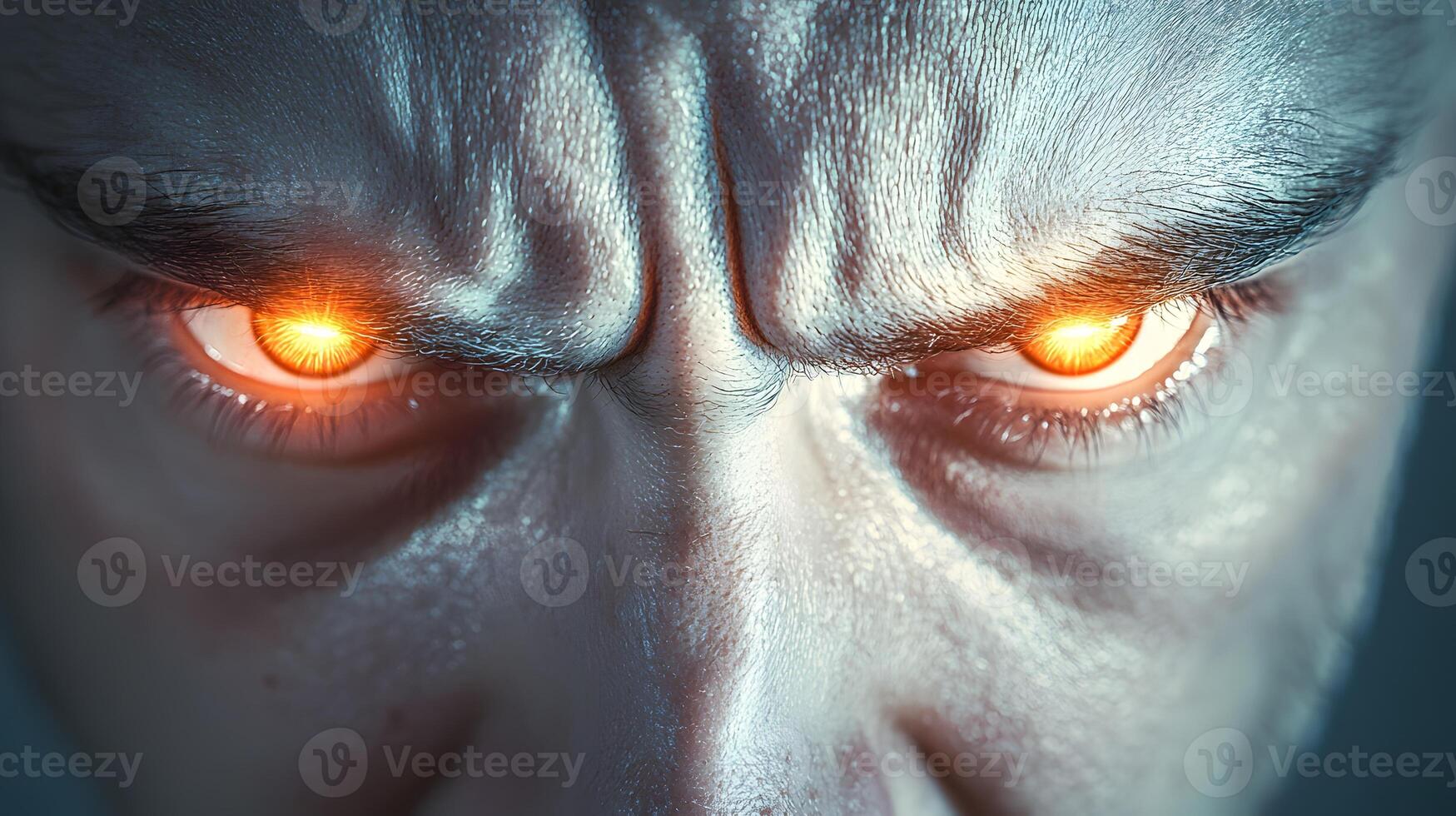 Intense Close up of Angry Man with Glowing Eyes Dramatic Expression Powerful Gaze photo