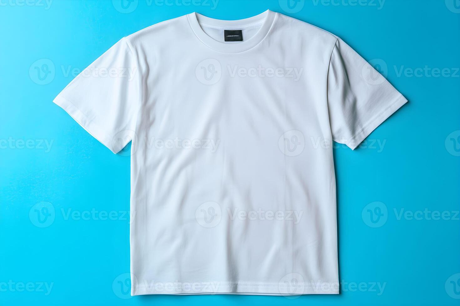 Blank t-shirt for mockup on a vibrant blue background showcasing a trendy, stylish shirt design perfect for fashion branding and merchandising photo