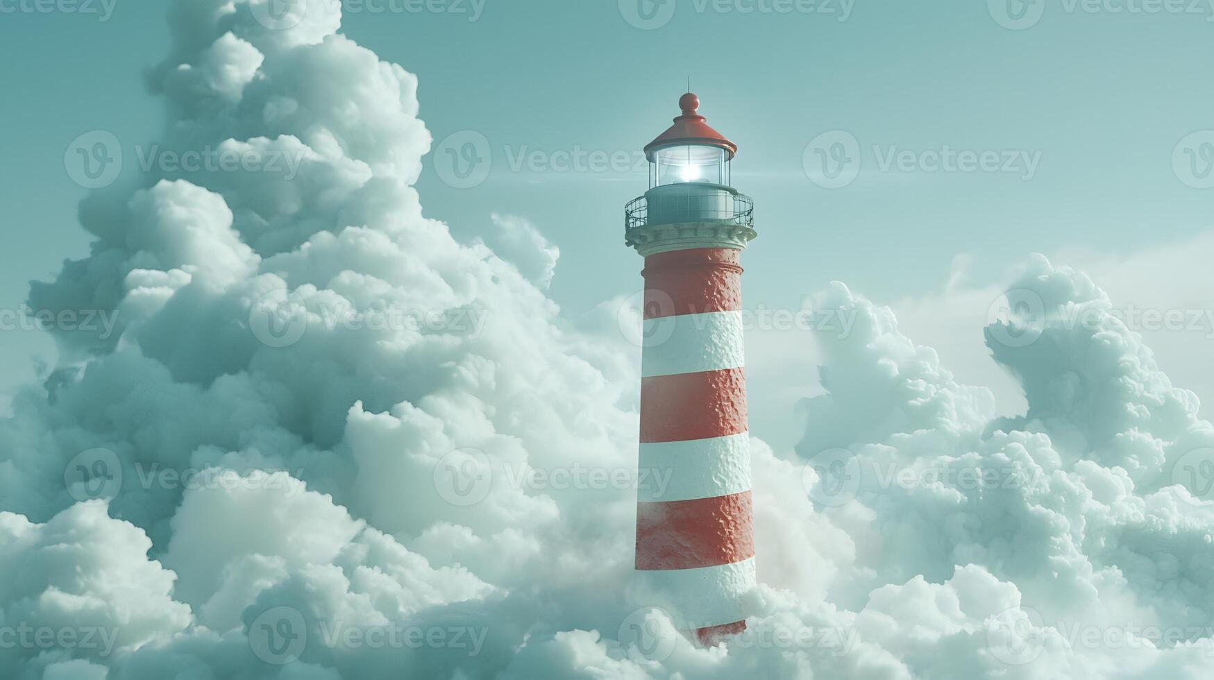 Red and White Lighthouse Towering Above Cloudscape Hope Guidance Inspiration photo