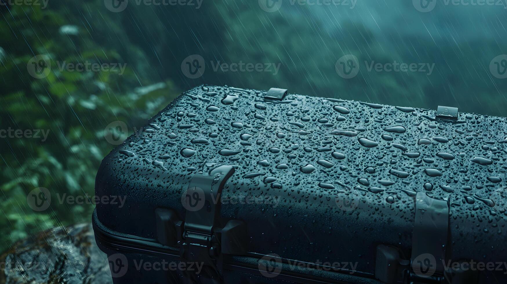 Waterproof Case Outdoors in Rain Water Droplets on Hard Case Rainy Day photo