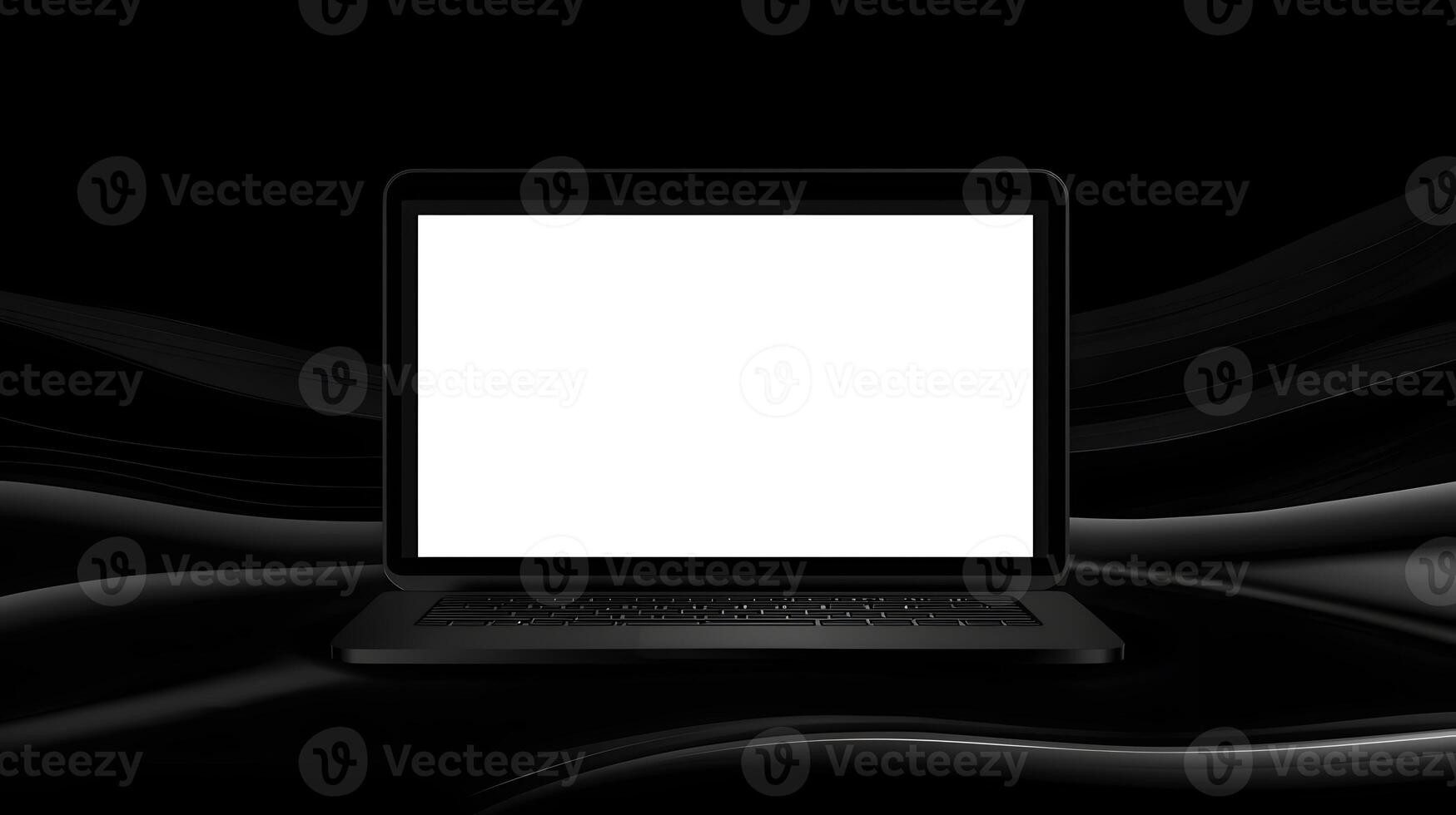 Sleek Black Laptop Computer with Blank Screen on Dark Abstract Background photo