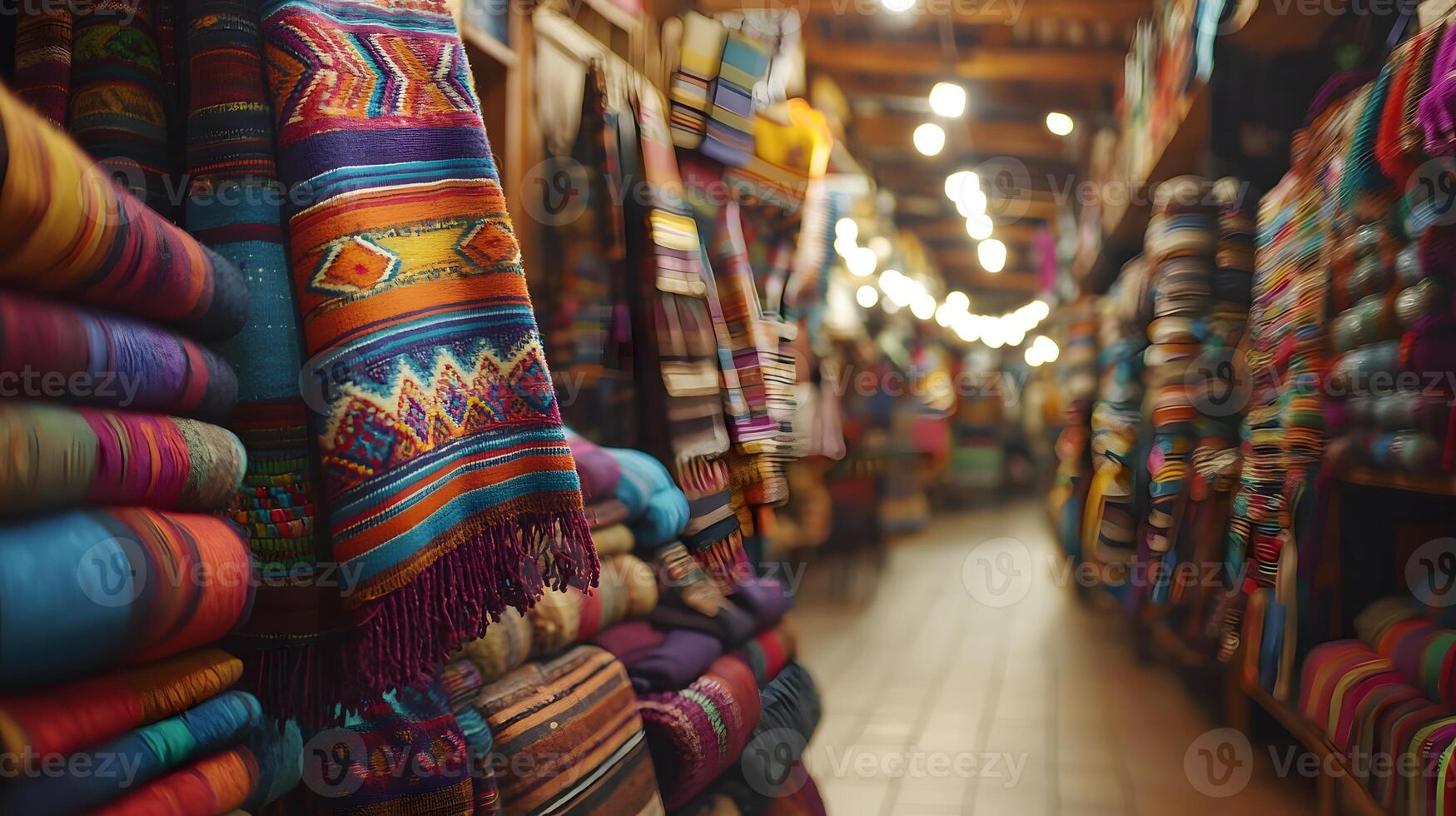 Vibrant South American Textiles at a Market Colorful Woven Blankets and Shawls Handcrafted Goods photo