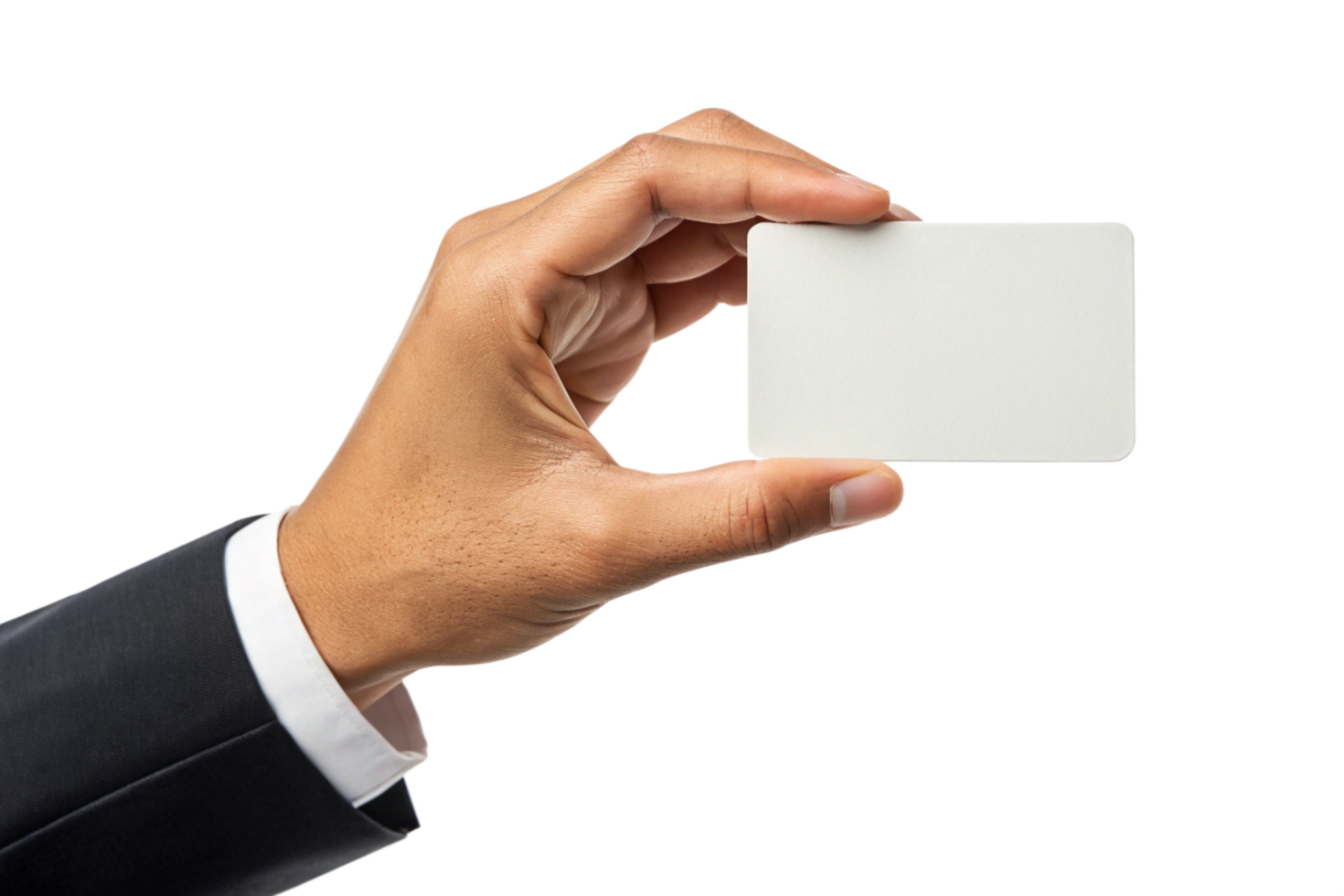 A Person in a Suit Presenting a Blank White Card Mockup png