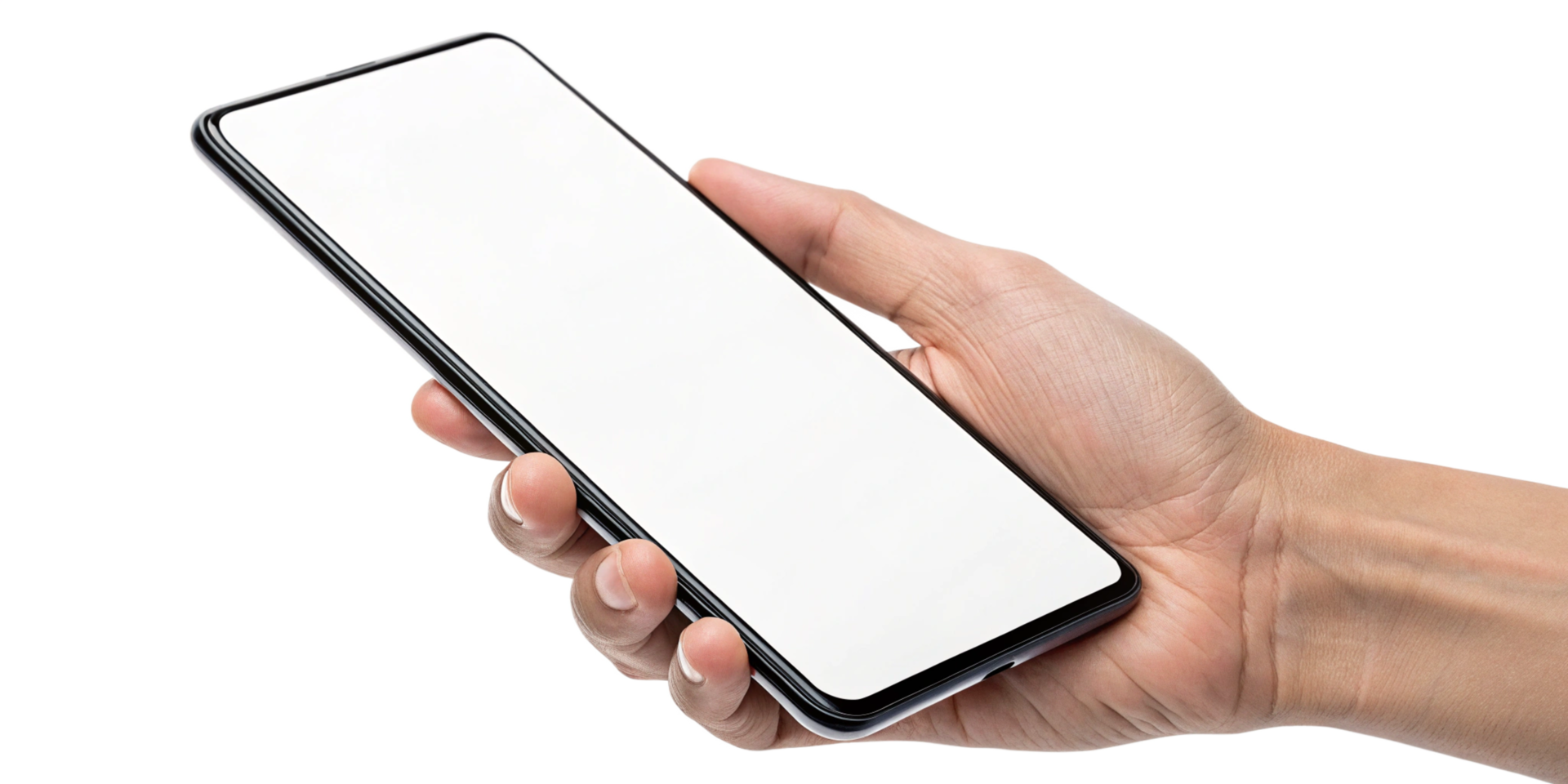 Hand Holding Smartphone with Blank White Screen Mockup for App Presentation png