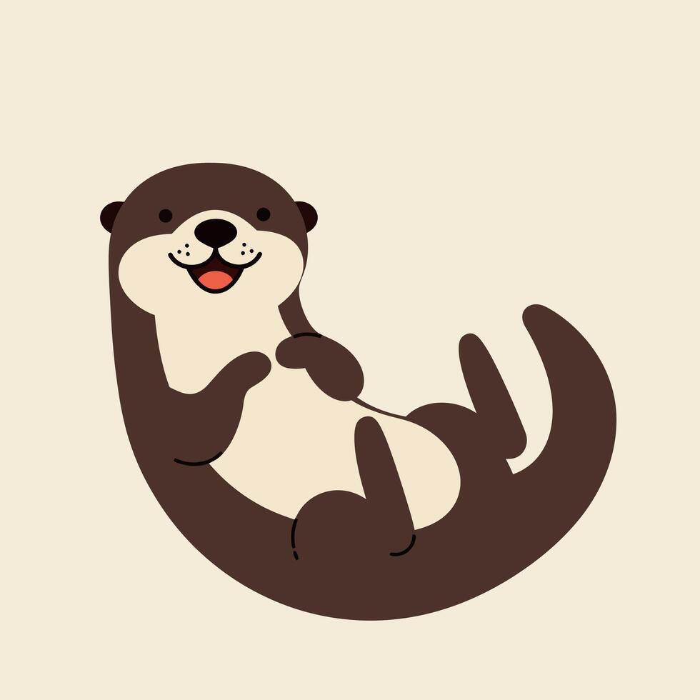 Cute smiling otter floating on its back in a playful pose, flat art vector