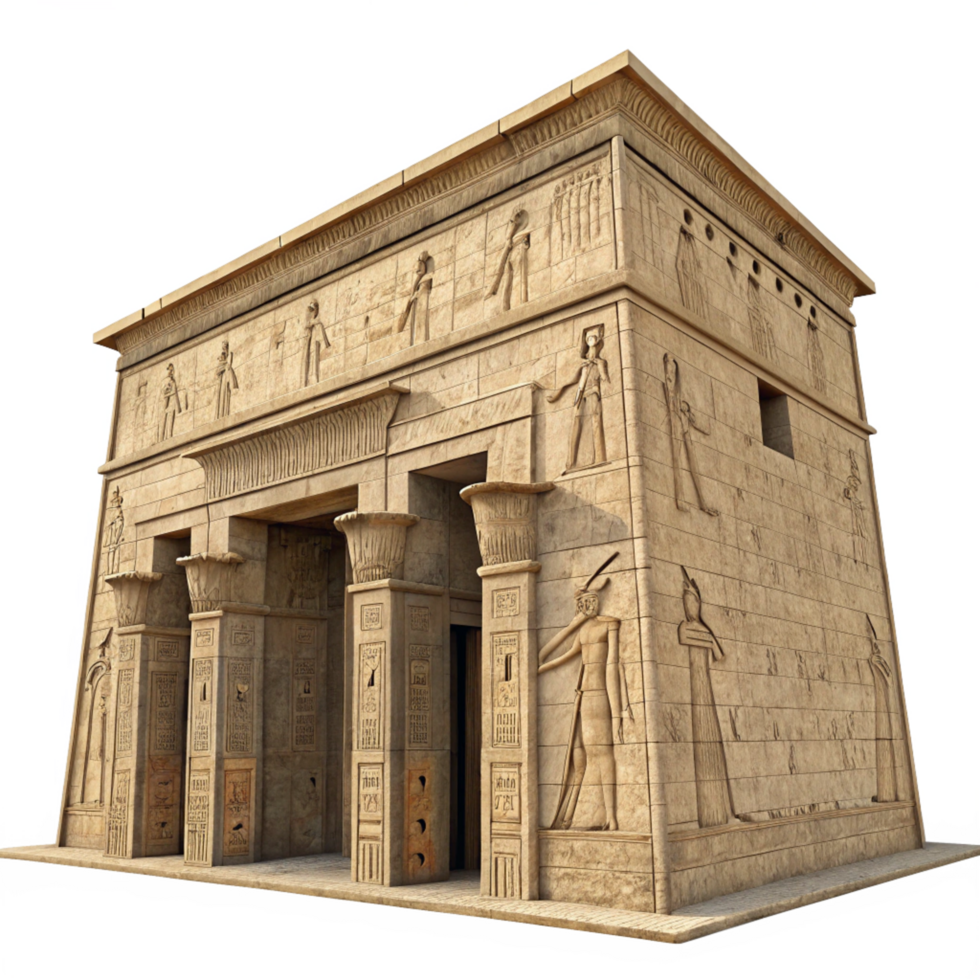 Ancient Egyptian Temple Model with Intricate Relief Carvings and Pylons png