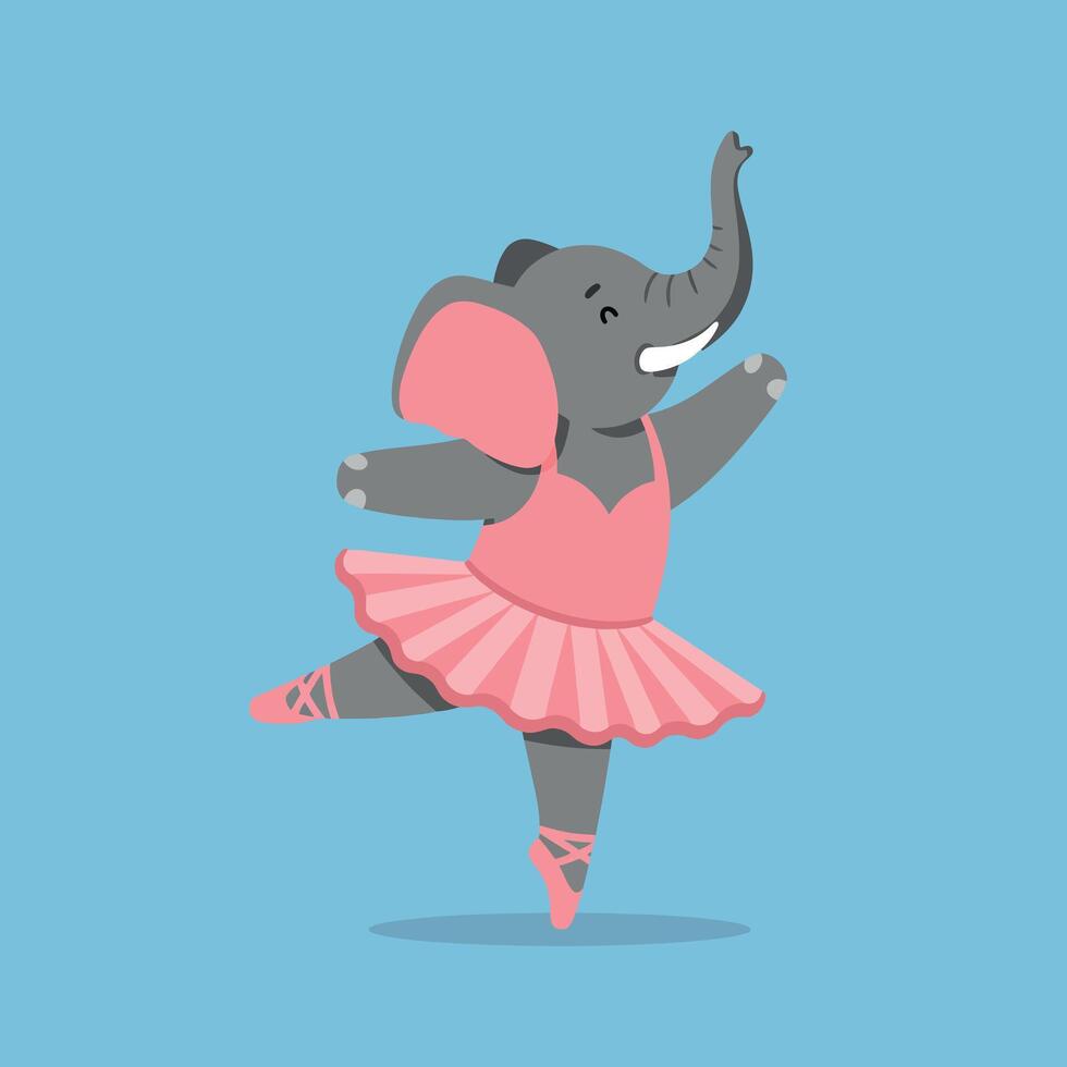 A cheerful elephant dancing gracefully in a pink tutu, showcasing a playful flat illustration vector
